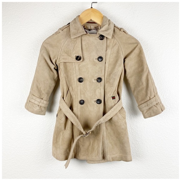 Gucci Toddler Leather Double Breast Trench Coat - Picture 1 of 10